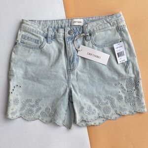 DRIFTWOOD Light Blue Embroidered Scallop-Hem Denim Shorts